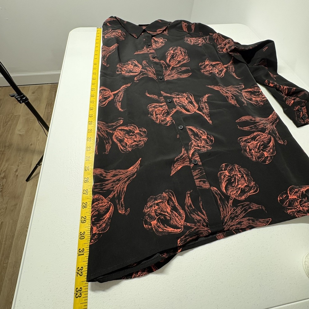 Susan Graver Women Dark Floral Button Up Tunic Top Size 26W Black Coral‎ Office - Picture 7 of 8